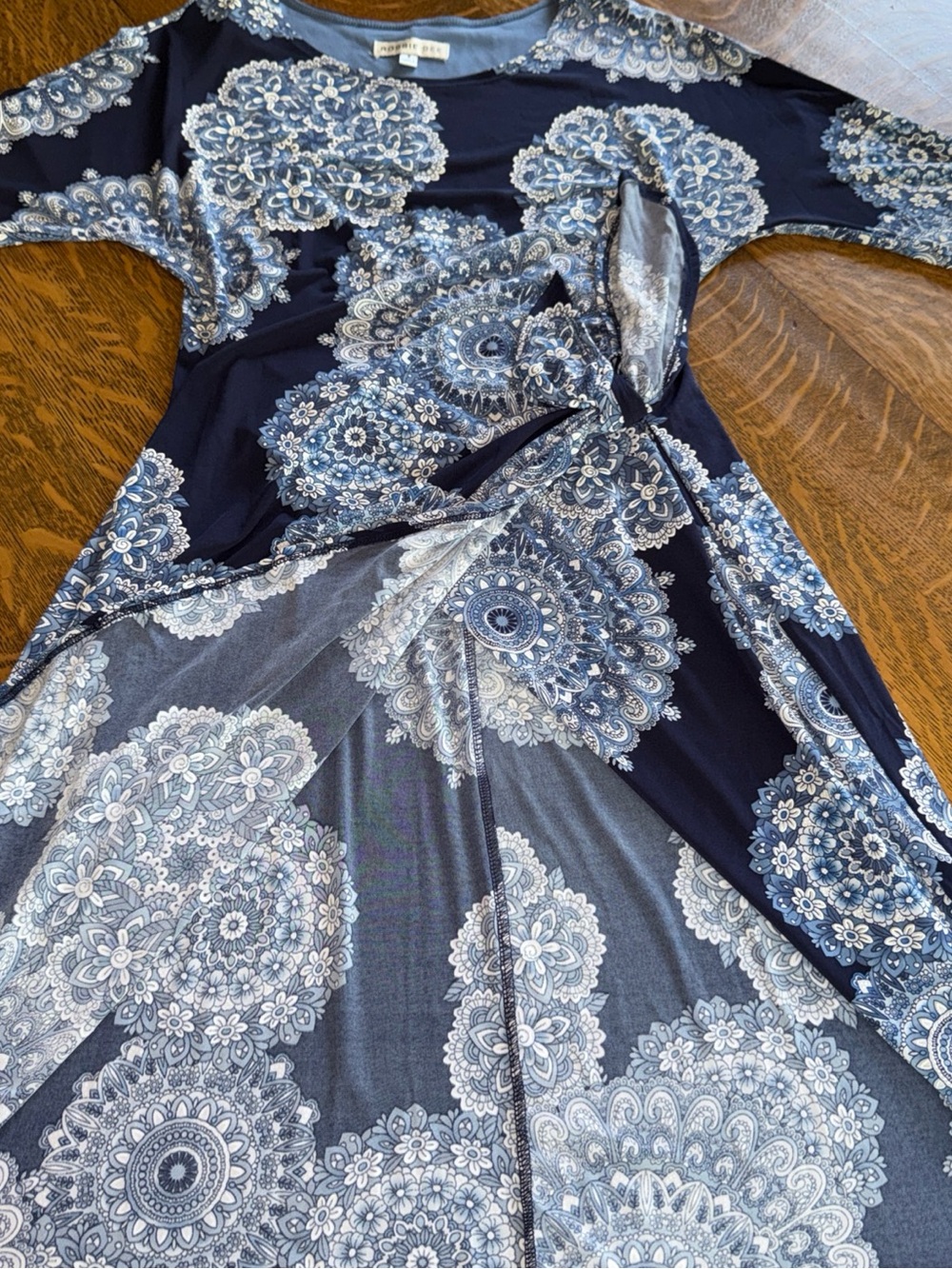 Robbie Bee Light Blue and Navy Floral Accent Dress - Picture 16 of 16